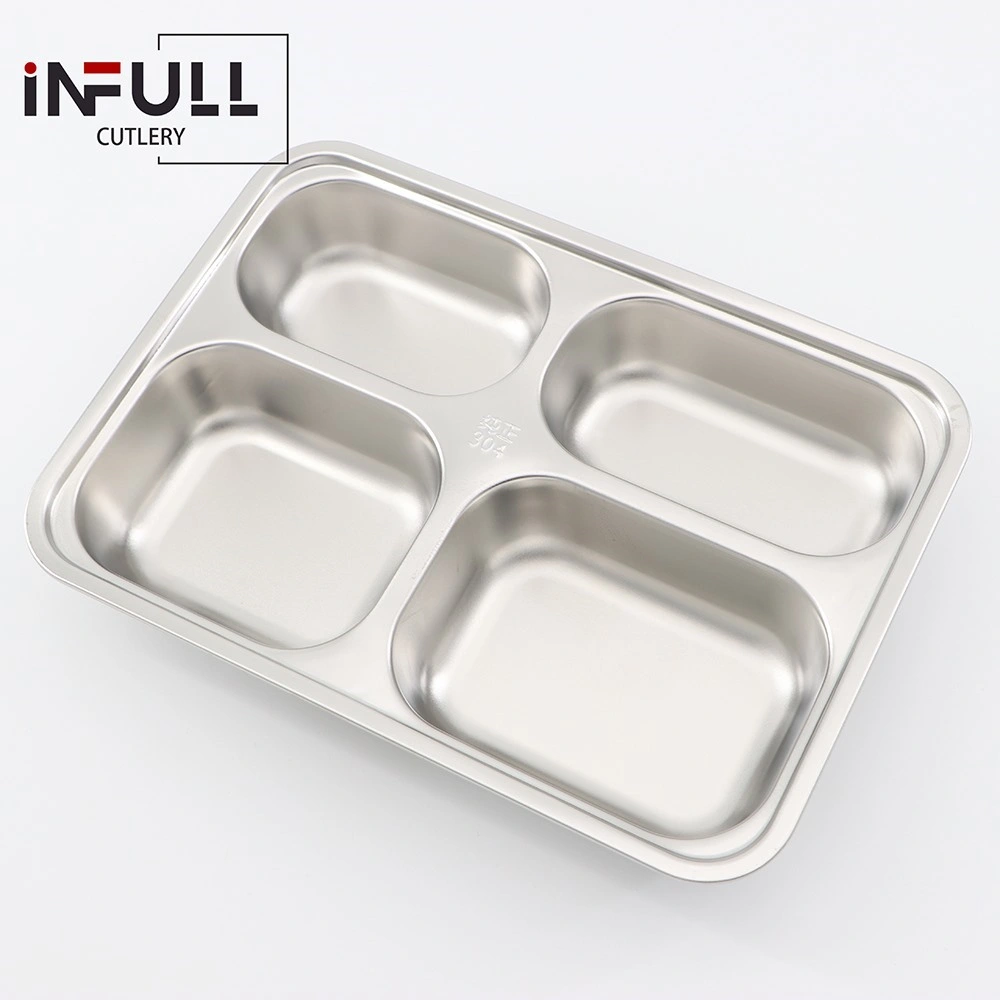 Stainless Steel Dinner Dishes School Fast Food Canteen Divided Dinner Mess Plates