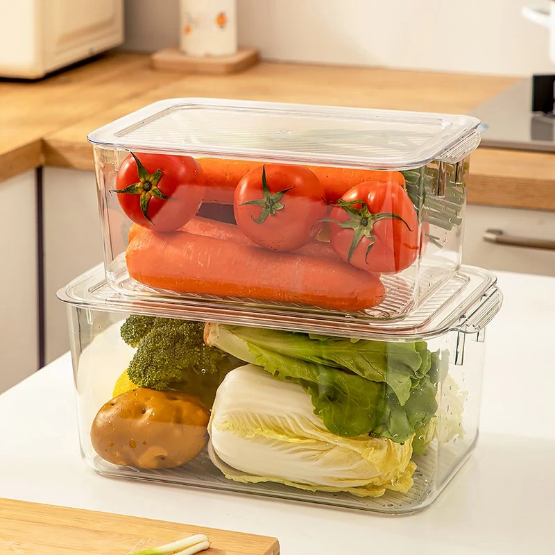 2104-a Transparent Plastic Fridge Organizer Kitchen Vegetable Storage Box Stackable Refrigerator Freezer Plastic Bin Storage