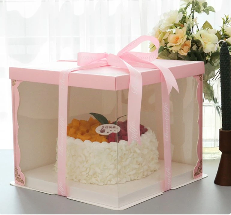 Custom Logo Strong Pet Tall Clear Plastic Wholesale/Supplier Paper Pink Cake Packaging Box