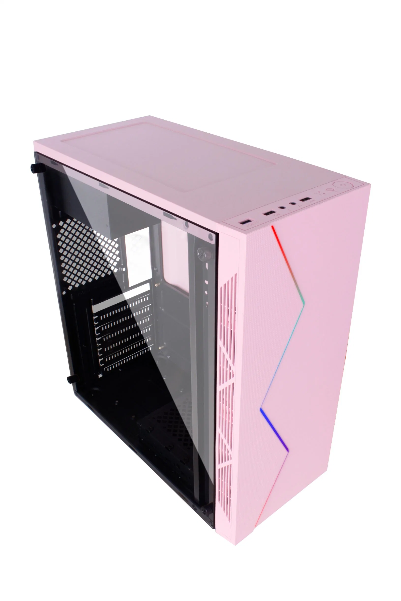 Caixa de computador ATX de design personalizado rosa com LED Tira