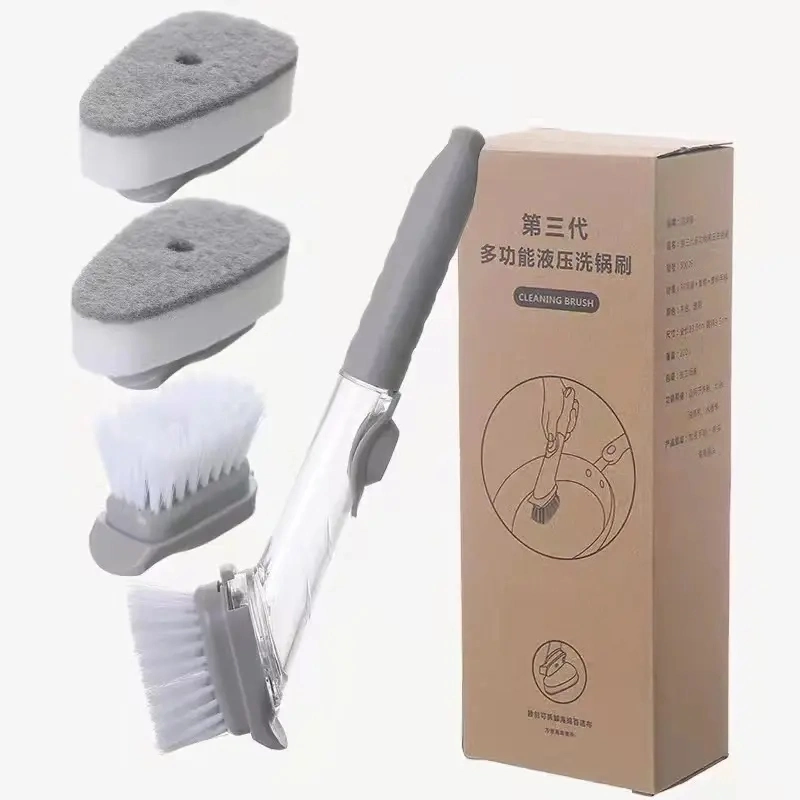 Kitchen Cleaning Brush 2 in 1 Long Handle Cleaning Brush with Sponge Dispenser Dish Washing Brush