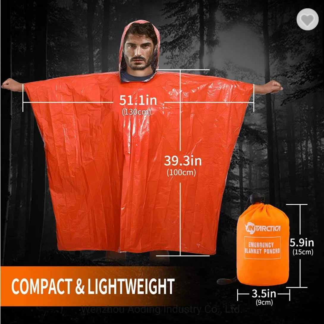 Al por mayor Termal Mylar espacio de emergencia Blanket Poncho mantiene su equipo Equipo de supervivencia de Raincoat seco y cálido para Camping