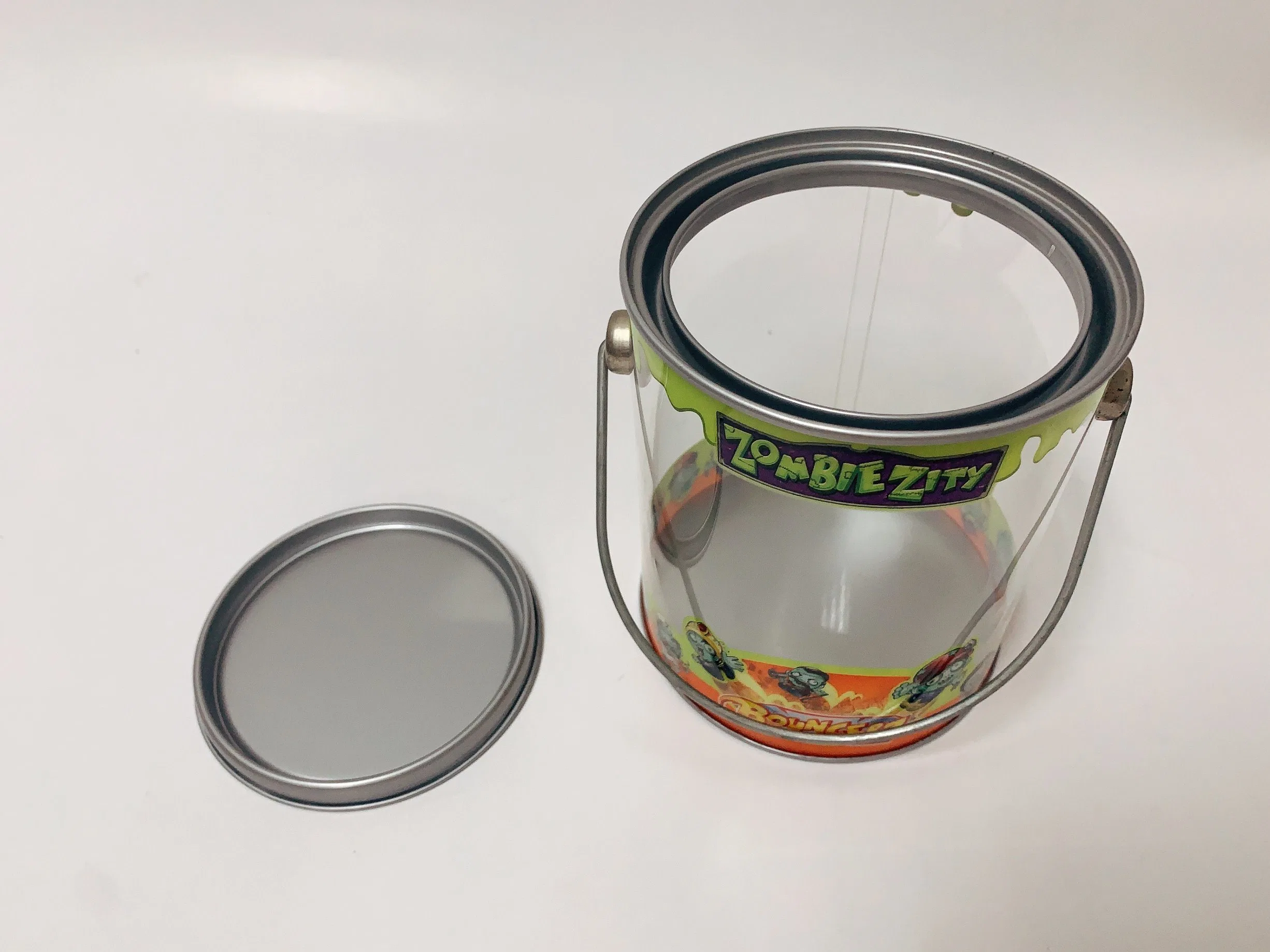 Festival Food Grade Clear PVC Tin Can with Handle Tin PVC Tube for Gift Toy Packaging Tin Bucket Tin Box