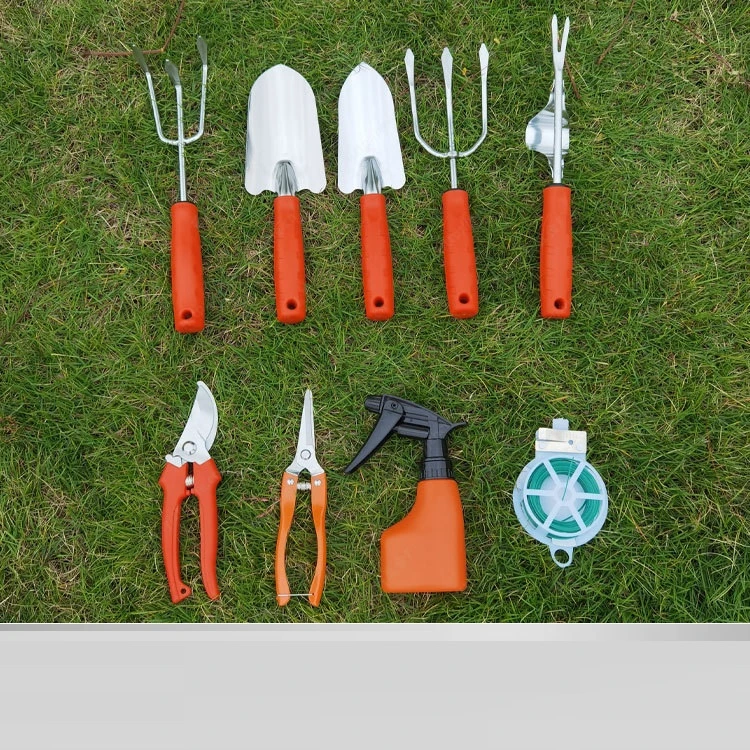 Garden Tools Set Flower Print Aluminium Gardening Tools with Trowel Transplanter Rake Weeder Pruner Shears Sprayer 9PC