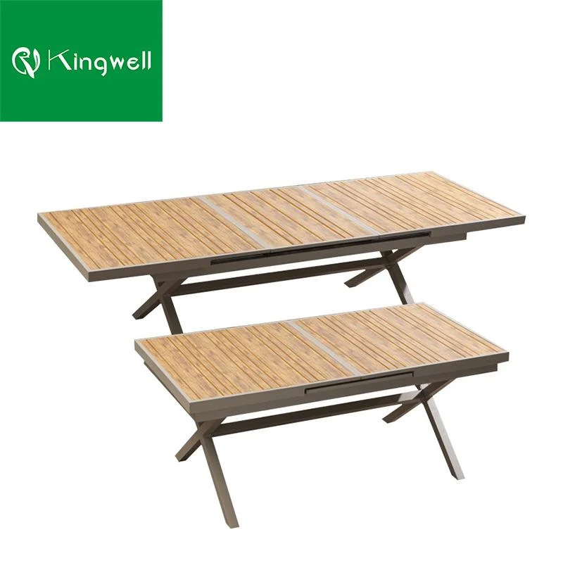 Outdoor Furniture Restaurant Garden Aluminum Extendable Table with Plastic Wood Color Options