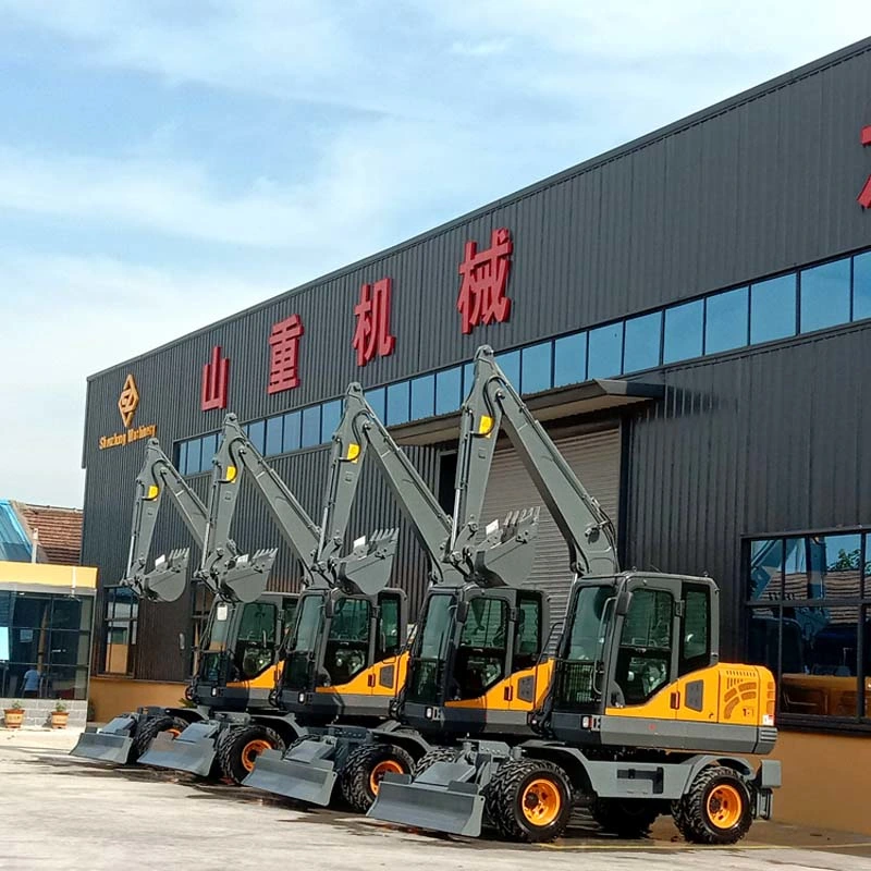 Shanzhong Brand 8ton Wheel Excavator with Front Dozer Blade and Rear Outrigger for Higher Stability