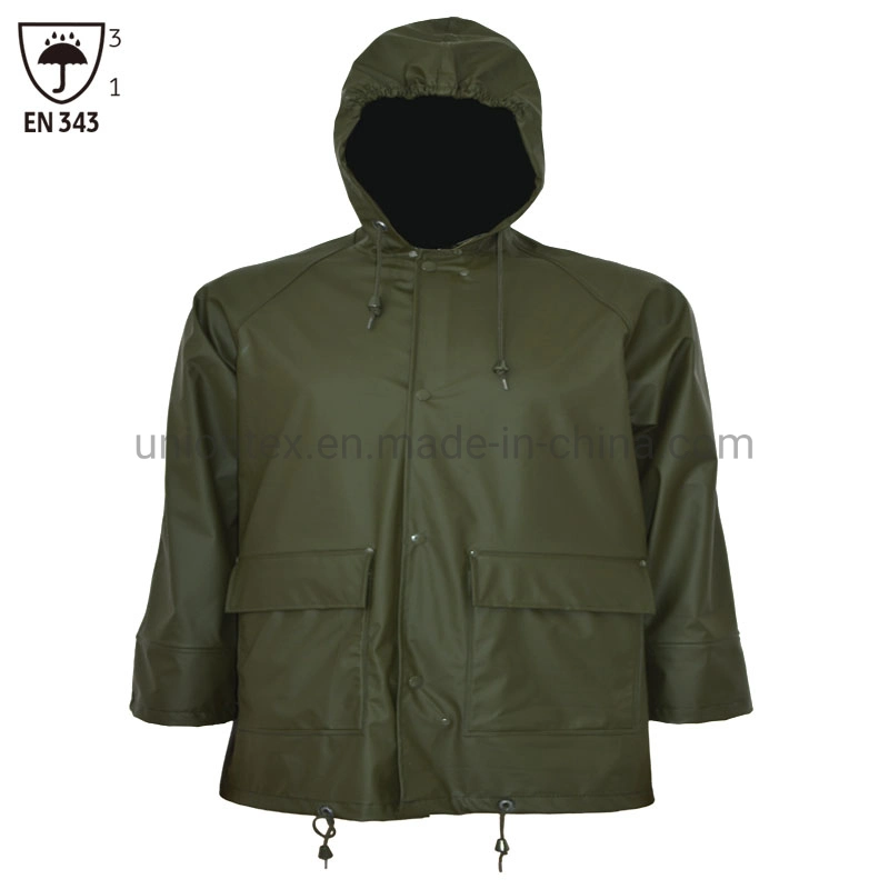 Ne343 Rainsuit personalizada Hombres chaqueta impermeable Rainwear PU Pantalones prendas de vestir traje de baño de PVC