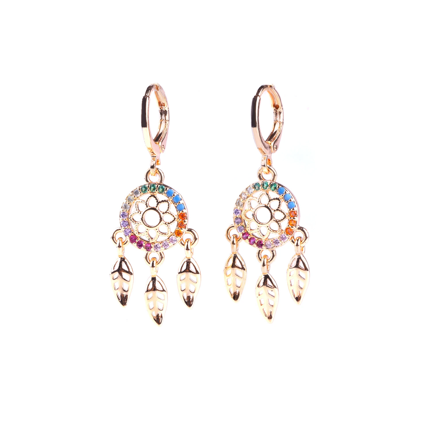 Copper Alloy Simple Eardrop Colorful Zirconia Long Drop Earrings for Women