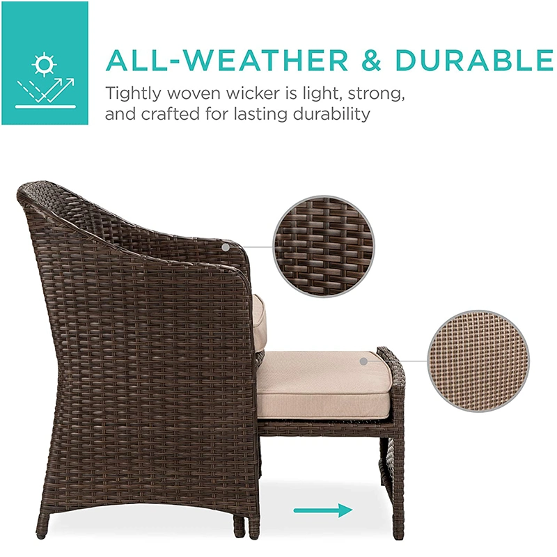 5-Piece Outdoor Wicker Conversation Rattan Chair Bistro Patio Furniture Set and Storage Table