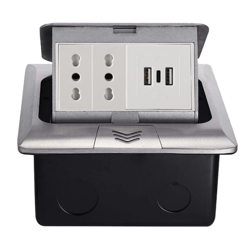 Combo Italian Floor Power Socket with Stainless Steel face plate, Italian*2P+ USB*2P+ Type C*1P