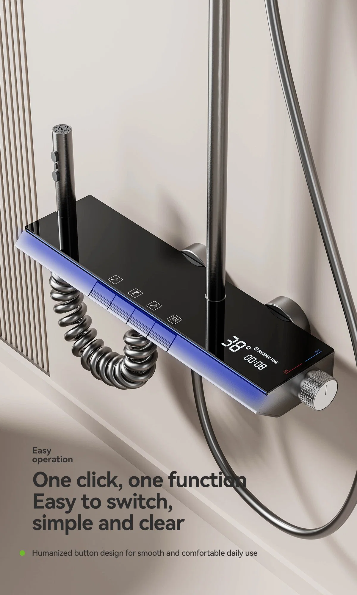 4046 Ambient Light Digital Display Temperature Control Shower Set