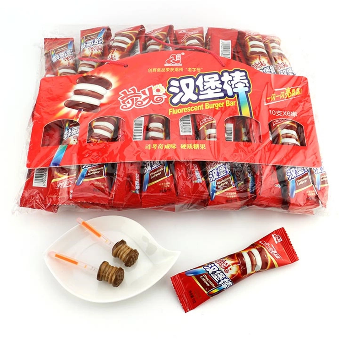 Hambúrguer com sabor a chocolate Halal, em forma de não, brilhante, pau Lollipop