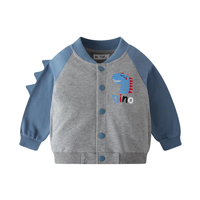 2022 Children's Autumn Cartoon Dinosaur Baby Single-Breasted Insert Sleeve Jacket Sweatshirt Baseball Jersey Boys' Tops