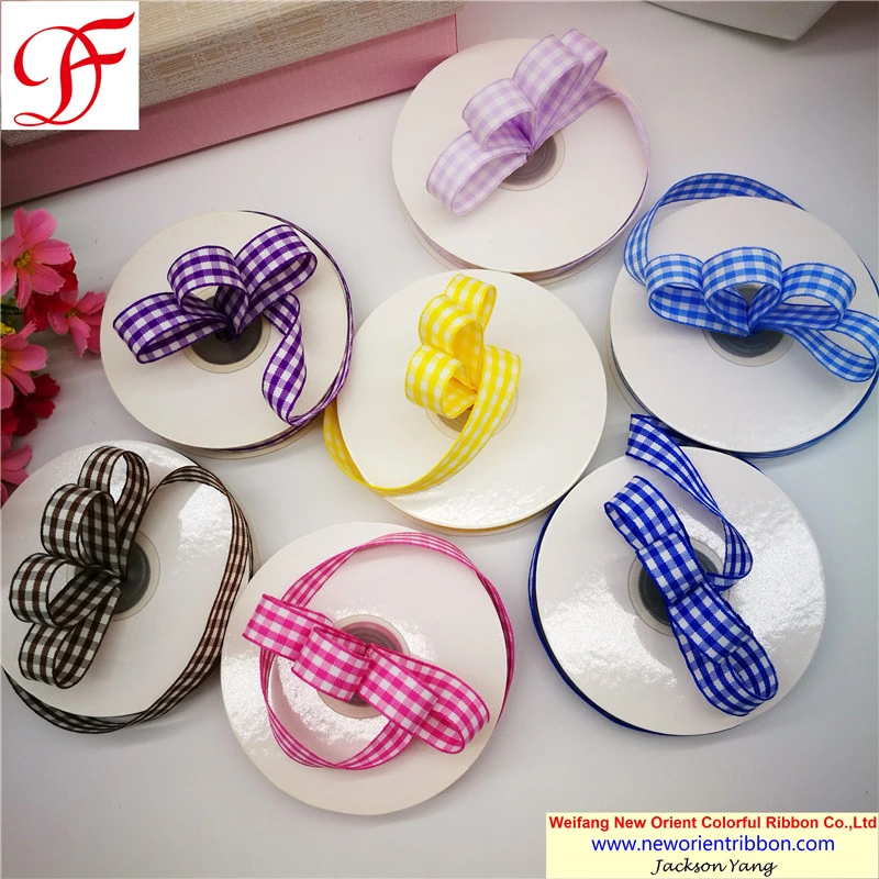 High quality/High cost performance  100% Polyester Gingham/Check Ribbon for Gifts/Wedding/Wrapping/Seasons Decoration /Christmas/Packing/Garment/Bows