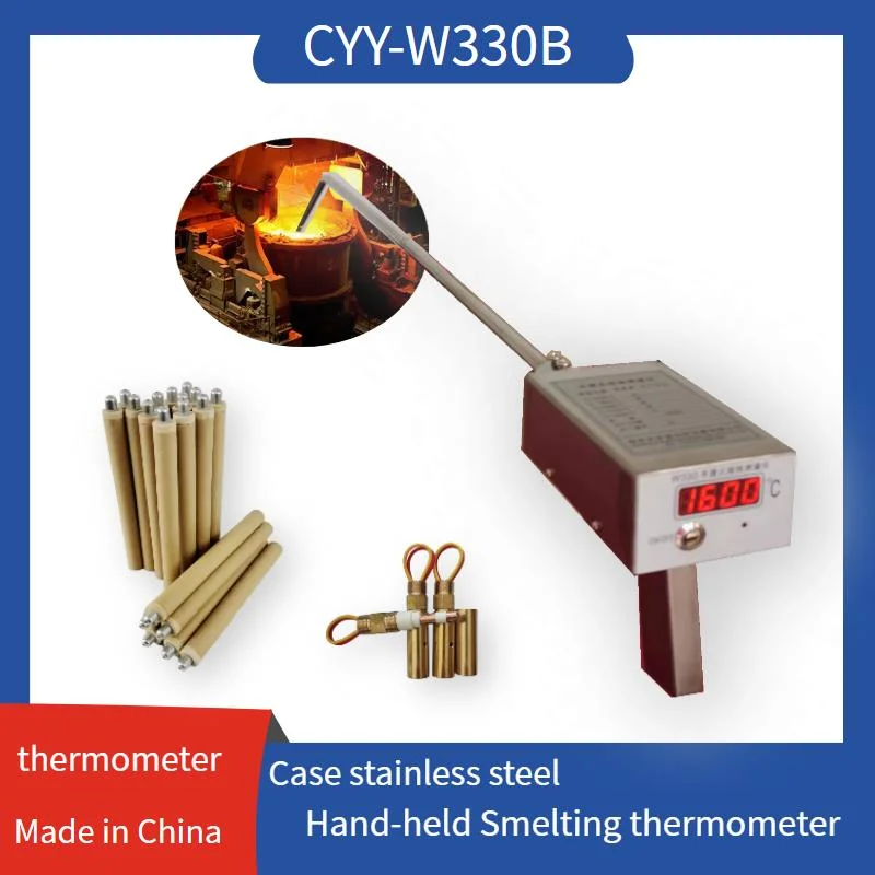 مقياس حرارة من الحديد السائل يتم الاحتفاظ به يدويًا من الفولاذ المقاوم للصدأ لقياس المعادن المنصهرة درجة الحرارة