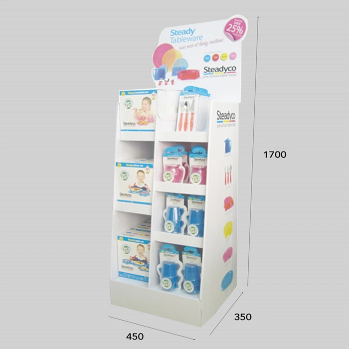 Baby Items Promotion Tiered Cardboard Baby Diaper Paper Creative Display Stand Carton