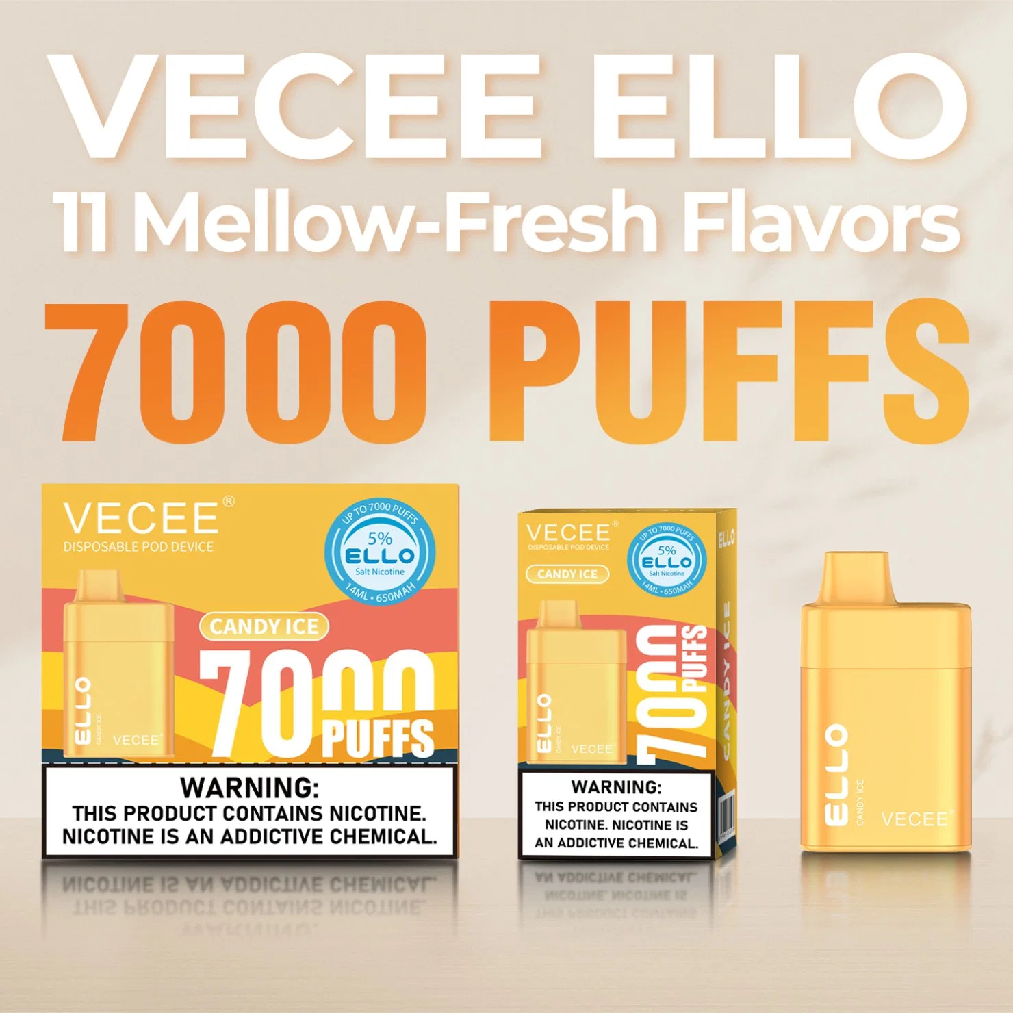 7000puffs Rechargeable Vecee Shenzhen E Cigarette Puff Distributors Vape Factory Ello