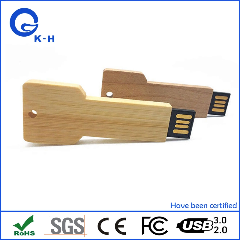 Bambú de madera de forma clave de la unidad de memoria Flash USB 16GB 32 GB 128GB 64 GB.