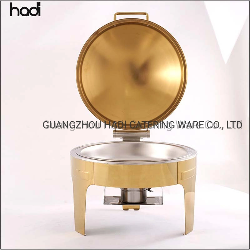 Hospitality Glass Lid Chafer Modern Chefing Dish Luxury Stainless Steel Round Roll Top Buffet Server Gold Chafing Dishes Insulated Food Warmer Set for Wedding