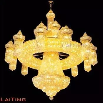 Islamic Huge Chandelier Gold Crystal Hanging Light Arabic Project Lamps Custom Large Golden Luxury Crystal Chandelier