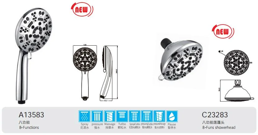 8 Positions Functions Bathroom Accessories Sanitary Ware American Style Shower Head Handheld Shower Hand Shower American Shower