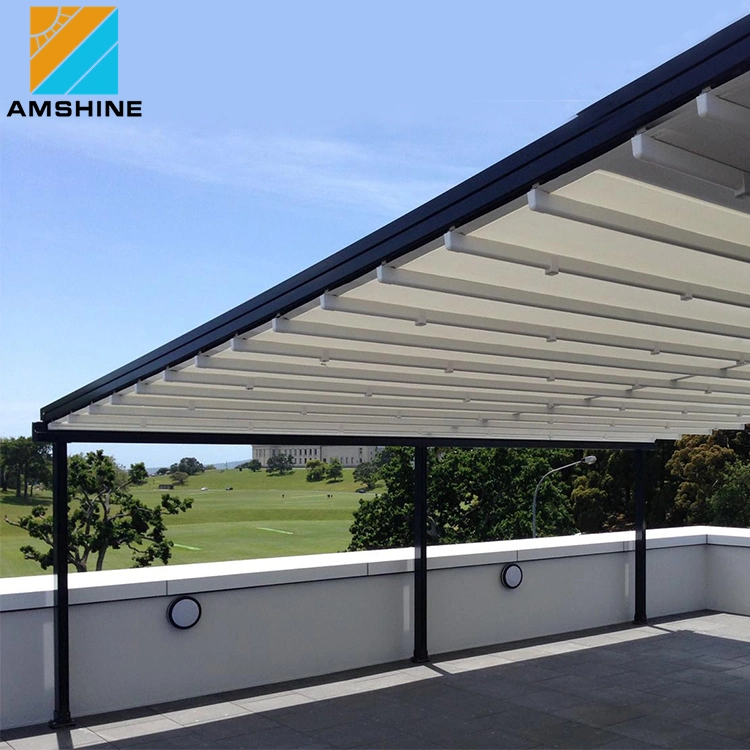 Neues Design Falten Elektro Moderne Sonnenschirm Markisen Outdoor Bioclimatic Pavillon Pergola PVC Dach Wasserdichte Terrasse Sonnenraum ausziehbare Schiebedach Mit LED-Licht