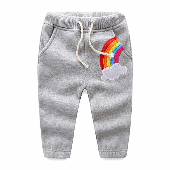 Toddler Kids Clothes Baby Girls Rainbow Jogger Pants Fleece