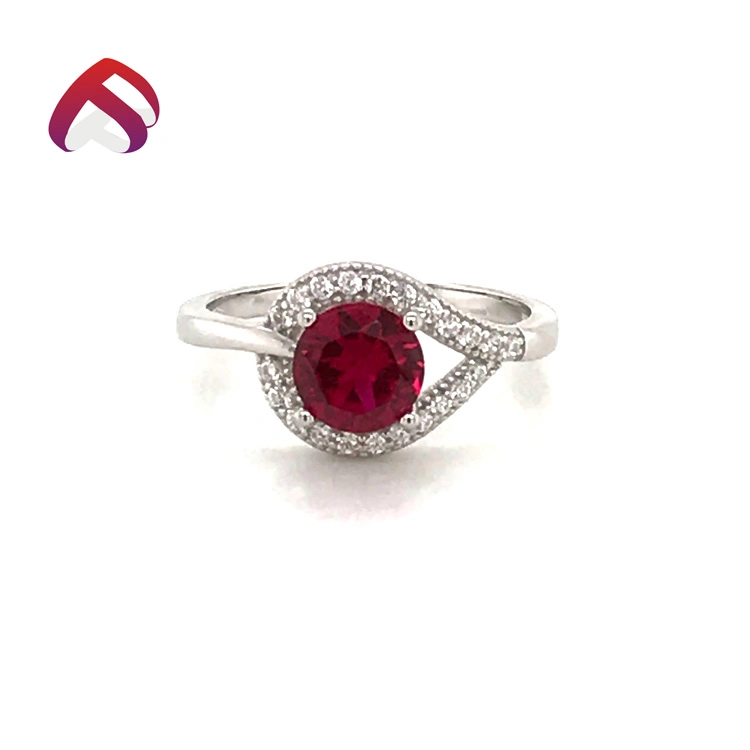 Estilo elegante 925 Libra Esterlina jóias de prata pedra principal anéis O com o Ruby CZ pedra para casamento