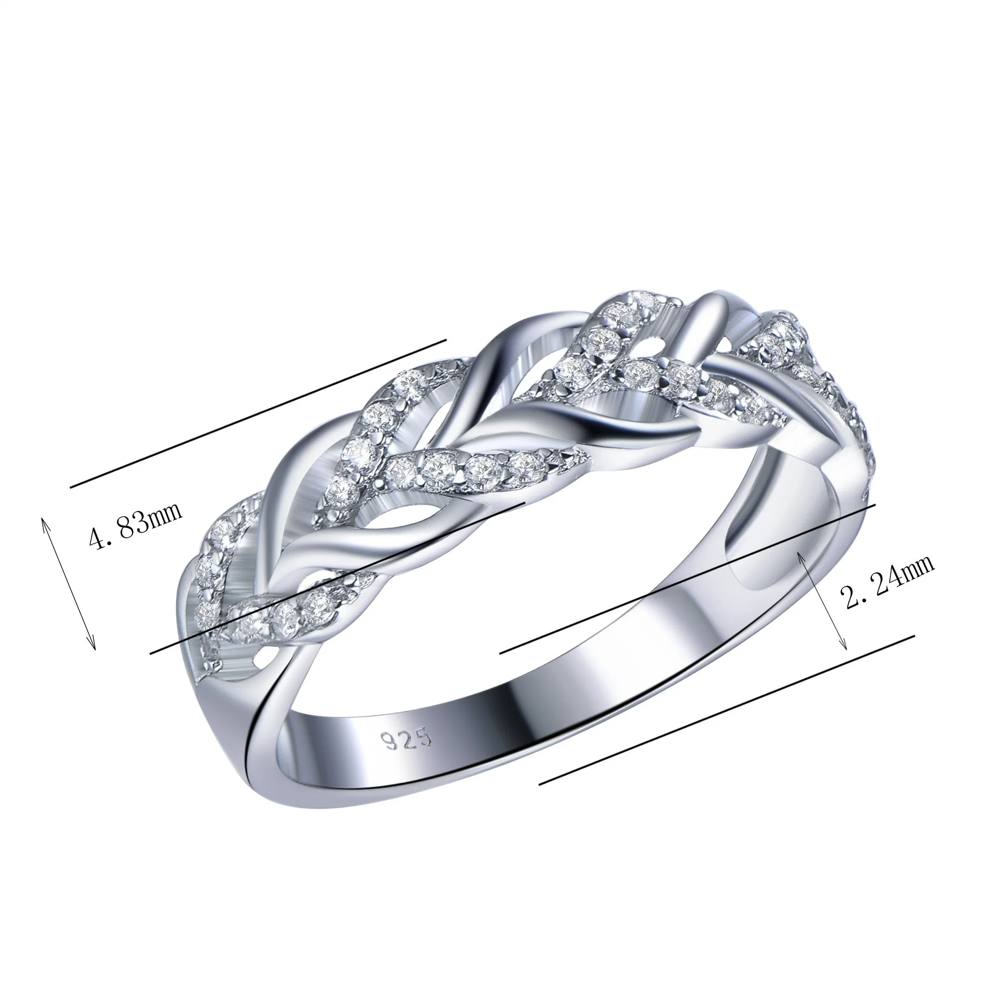 High quality/High cost performance 925 Sterling Silver Braid Shape with Zircon Simple Fashion Ring