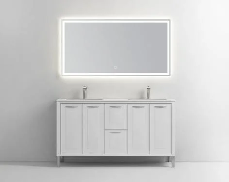 Color gris moderno diseño exterior exquisita gabinete de vanidades de baño con espejo LED y las piernas