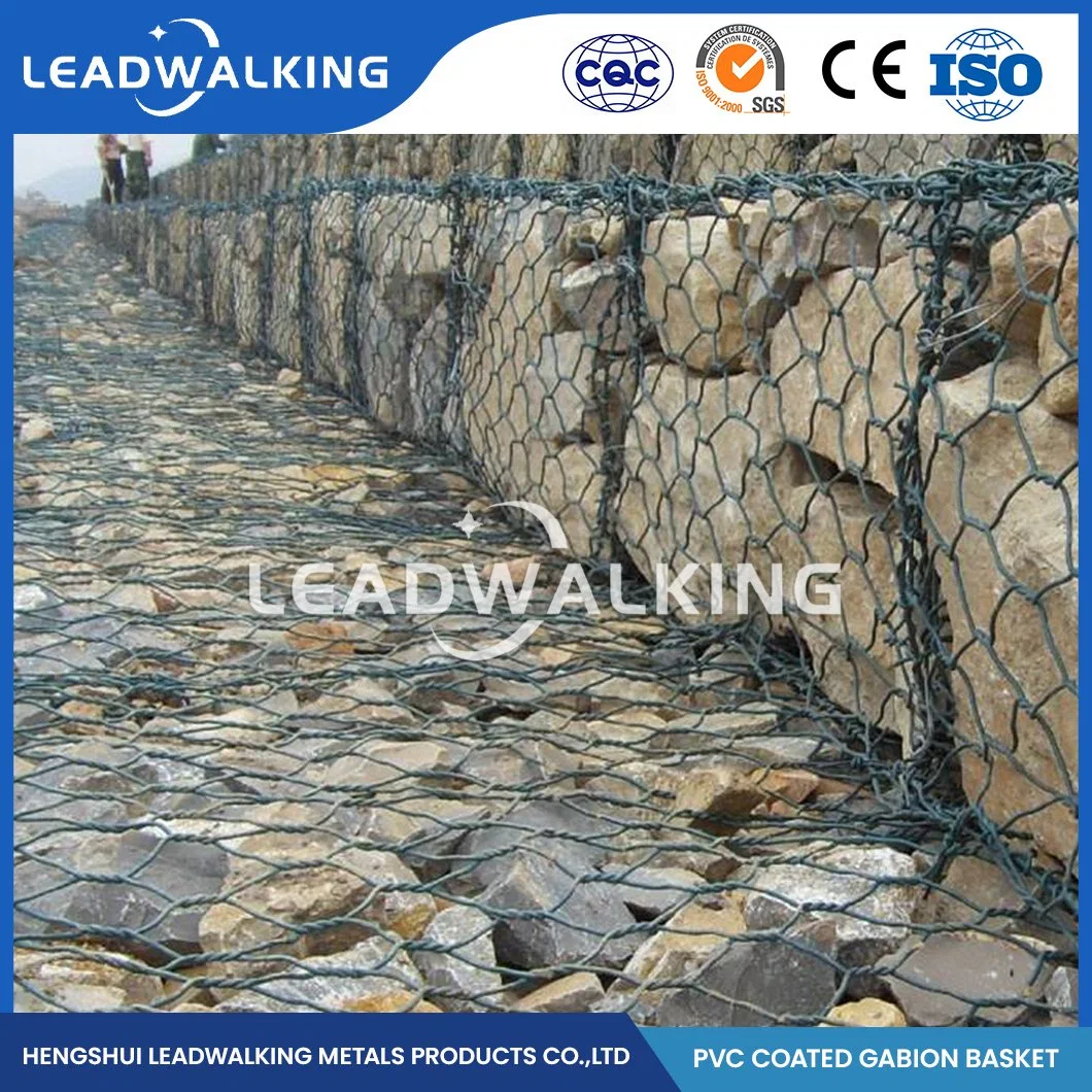 Leadwalking 4.0*1.0*0.5 Size Gabion Cage Box Factory Ios 9001 PVC Coated Hexagonal Wire Mesh China 80X120mm Mesh PE Gabion Net