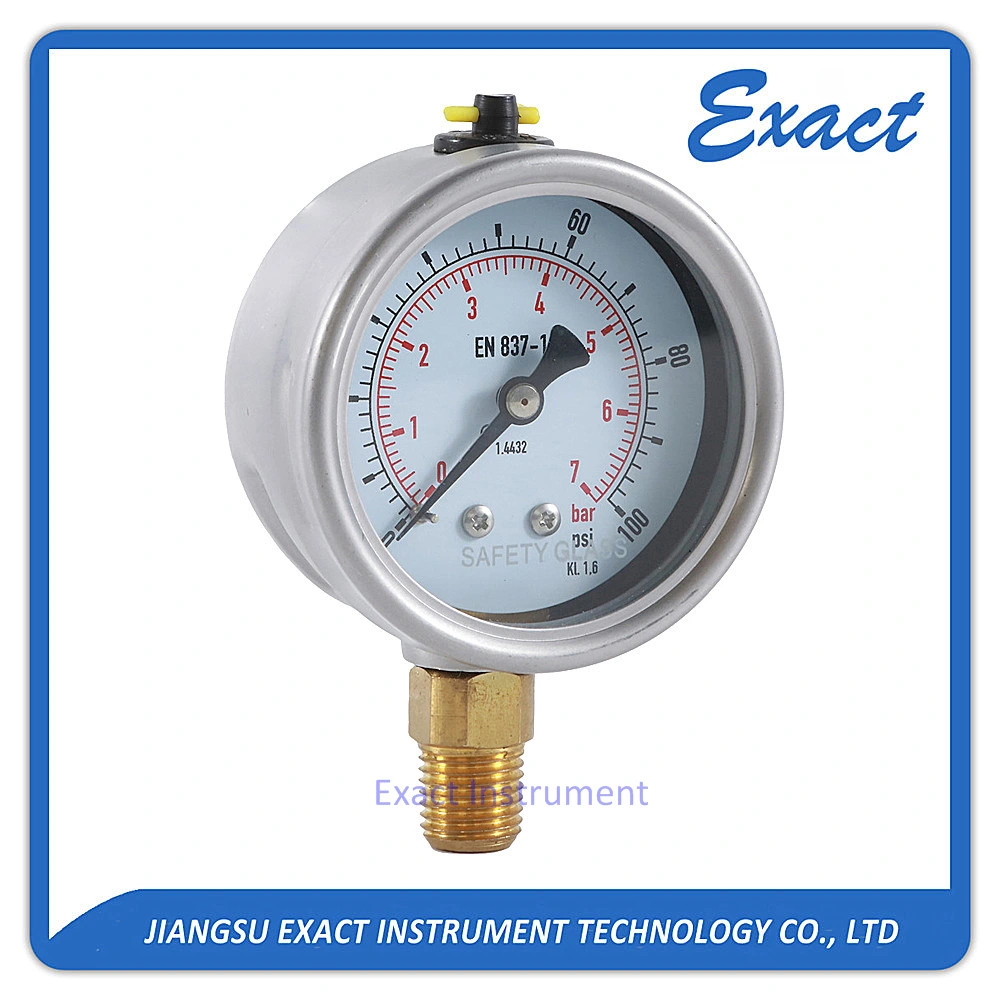 La presión de servicio pesado de Shock-Proof Gauge-Stainless caso con el latón Connection-Liquid lleno