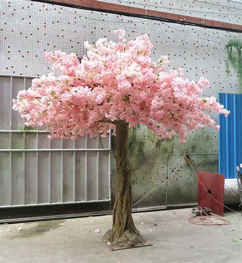 Árbol de cerezo artificial de plástico grande con flores blancas y rosadas de cerezo para decoración de bodas y jardines