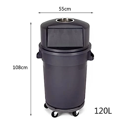 Janitorial 32 Gallon Gray Round Commercial Trash Can with Lid and Dolly