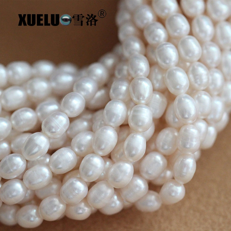 7-8mm B Grade Cheap Natural White Oval / Rice Cultrued Freshwater Pearls Wholesale/Supplier (XL180007)