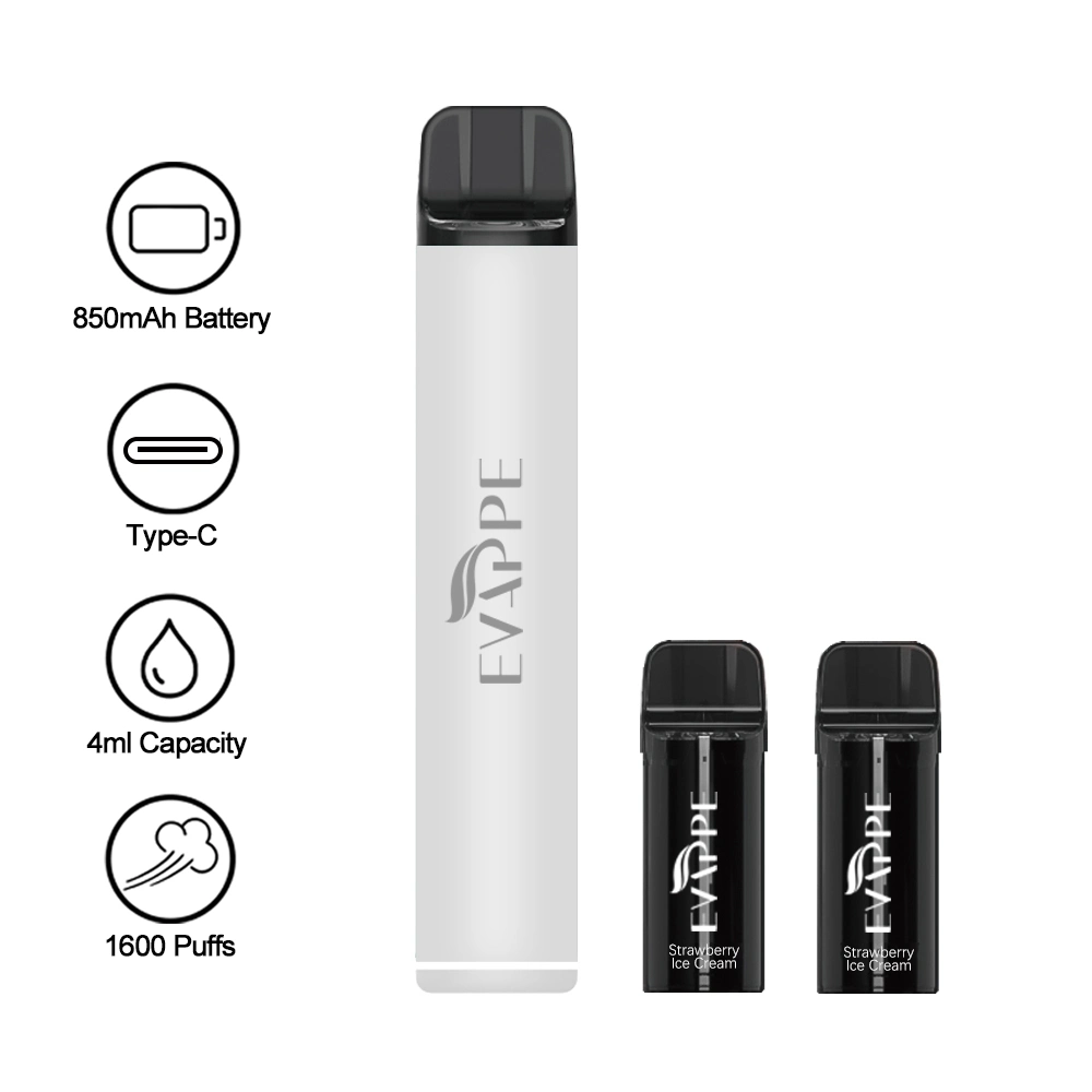 Replaceable Cartridge Rechargeable Electronic Cigarette Pre-Filled Ejuice Changeable Pod Vape Pen Puff Evappe 1600 Vaper Kit