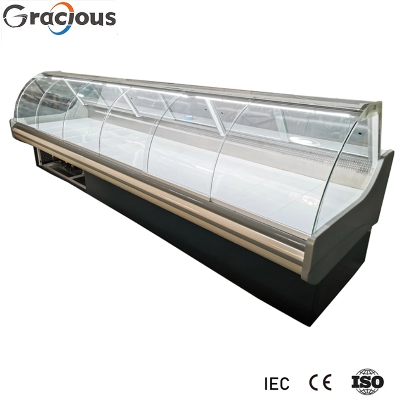 Curved Tempered Glass Commercial Deli Display Showcase Cooler Service Counter for Supermarket