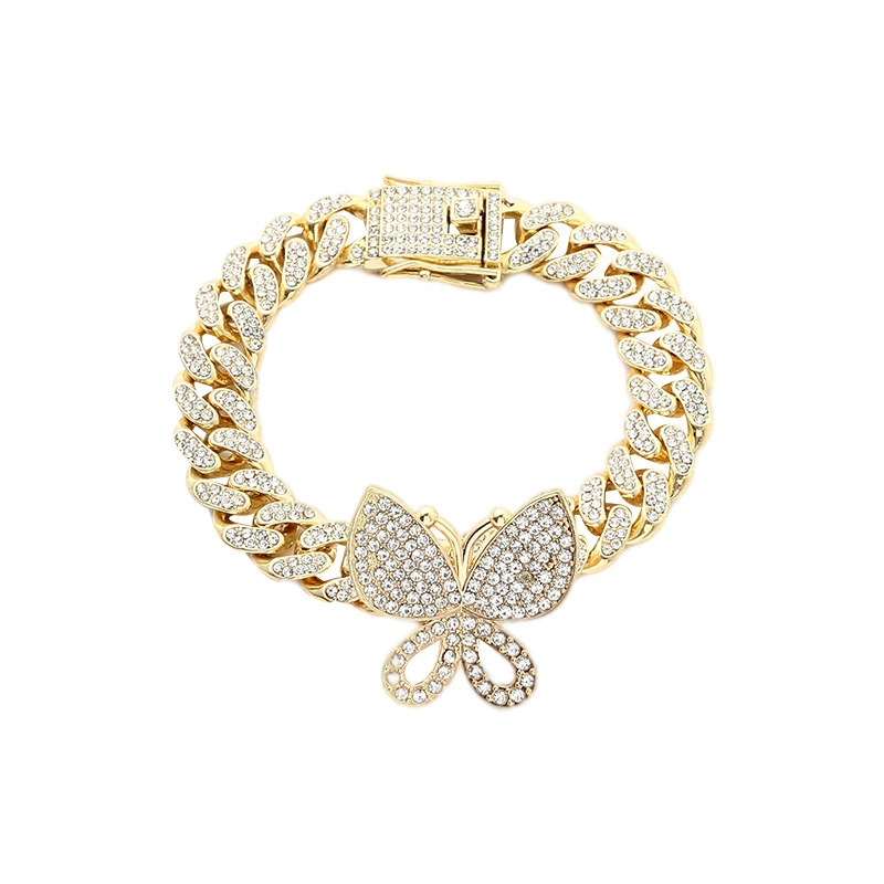 Nouveau Bracelet Papillon Collier Premium Plein Diamant Mode Polyvalent Collier Chaîne Cubaine en Cristal