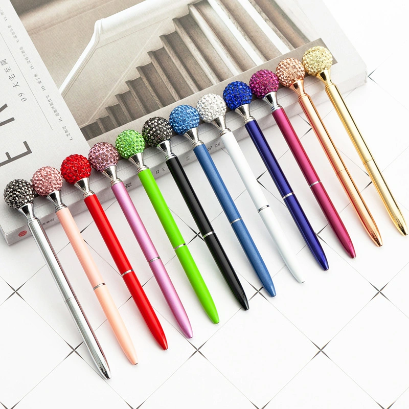 New Creative Multi Color Diamond Ball Advertising Pen Office Stationery Rotary Metal Pen Student Gift Metal Ball Pen