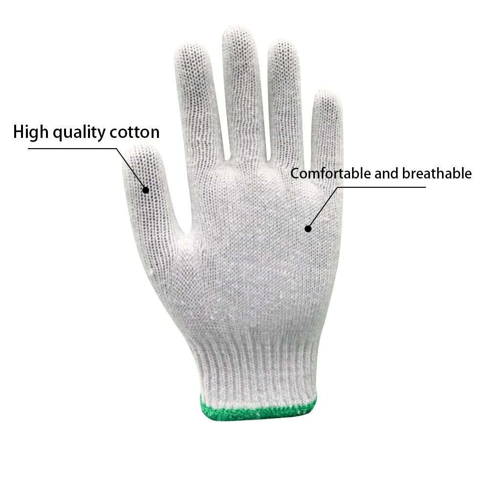 China Wholesale/Supplier Well Made Green Edge Safety Work Cotton Knitted Gloves