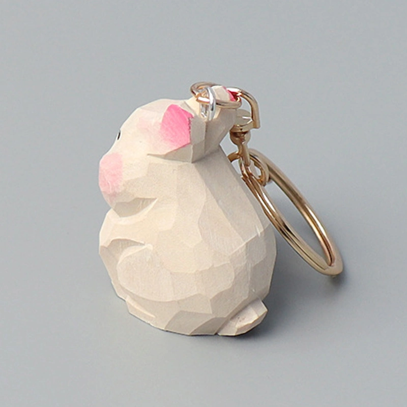 Rabbit Peripheral Charm Cute Handmade Wood Carving Keychain Pendant