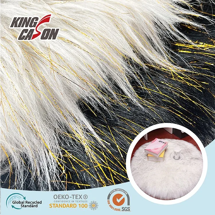 Kingcason ODM OEM Free Sample 7cm Gold Line Faux Fur Fabric for Home Textile