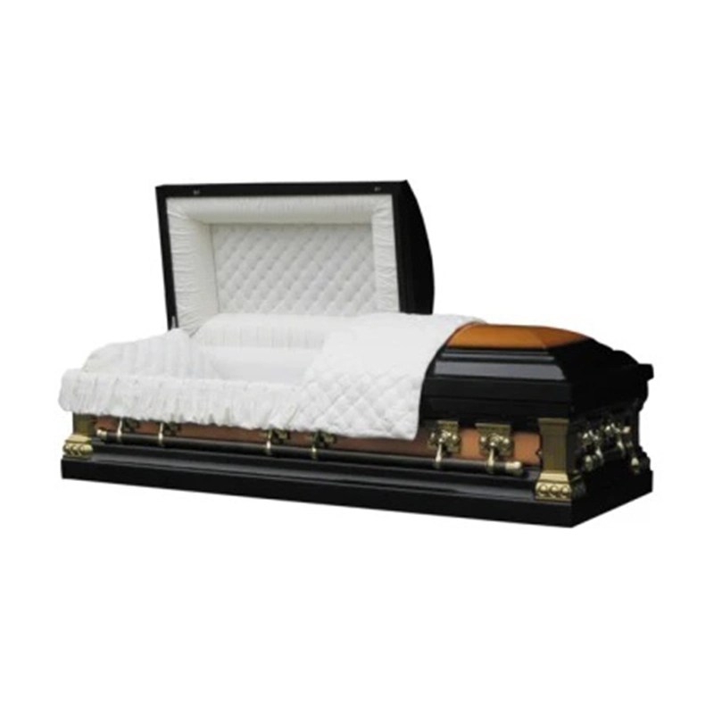 China Manufacture Cherry Wood Fabric Liners Interior Foldable Truck Stretcher Stands White Gold Wooden Vault Cheap Caskets and Coffins