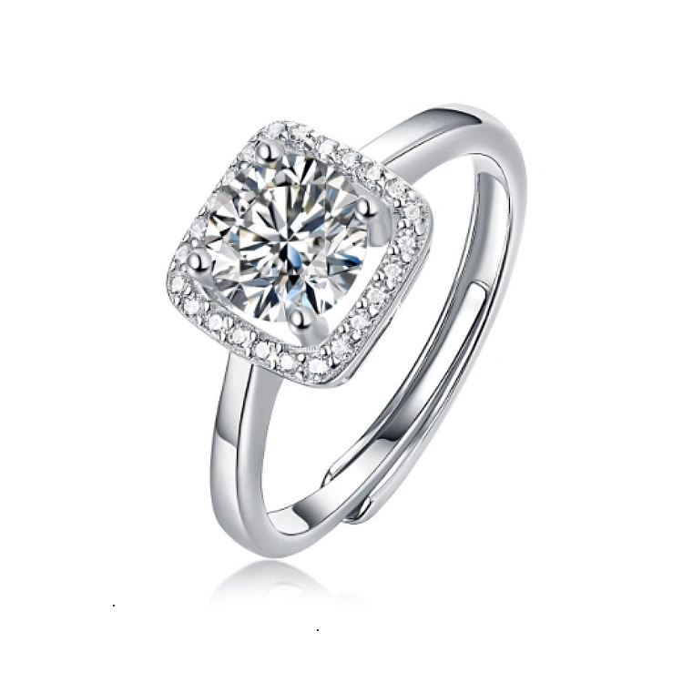 1CT Moissanite Stone Classic Design White Gold Plated Jewelry 925 Silver Engagement Ring for Gift