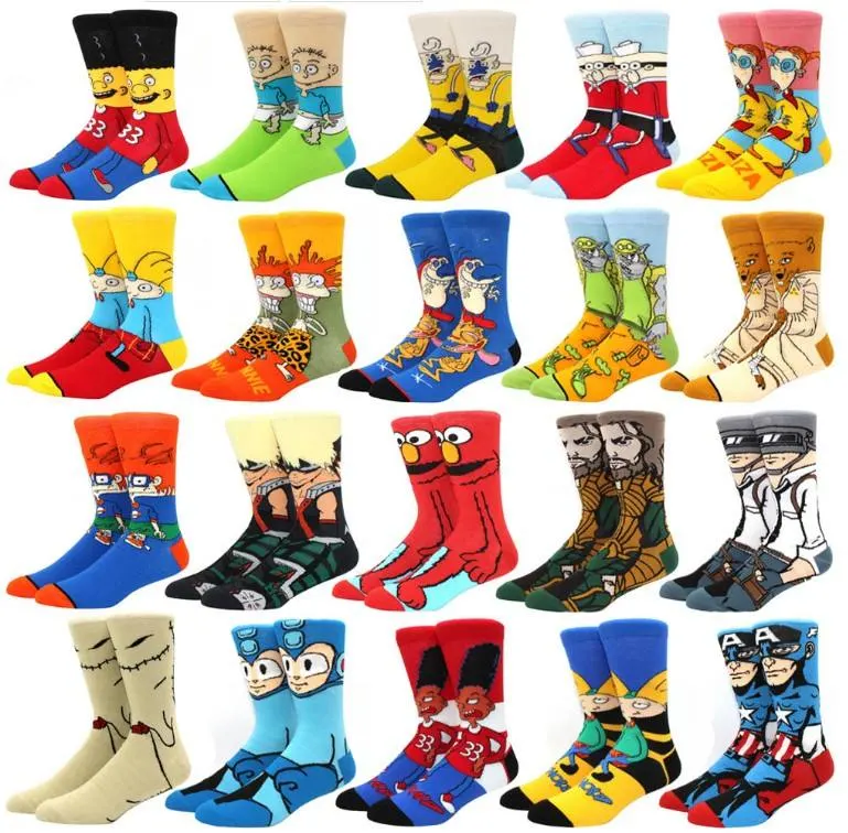 Meias Animation Funny Happy Comics para homem Fashion Cotton Animados Designer de equipa de tubos personalizada Meias Ankle anime Cartoon Sock