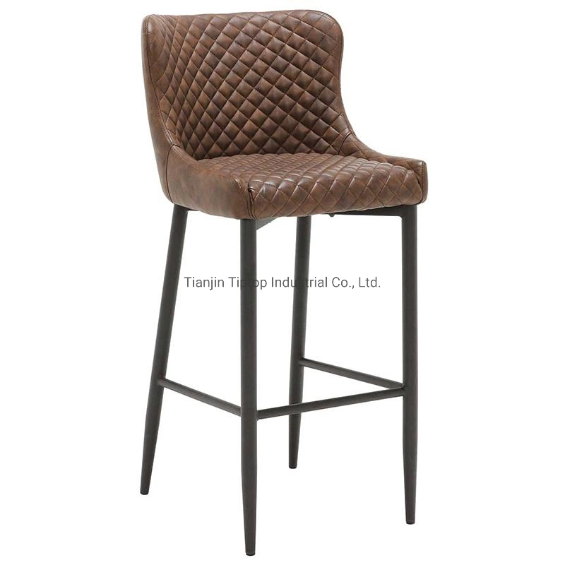 High quality/High cost performance  Light Brown Metal Spring Leg Modern Velvet Bar Chair