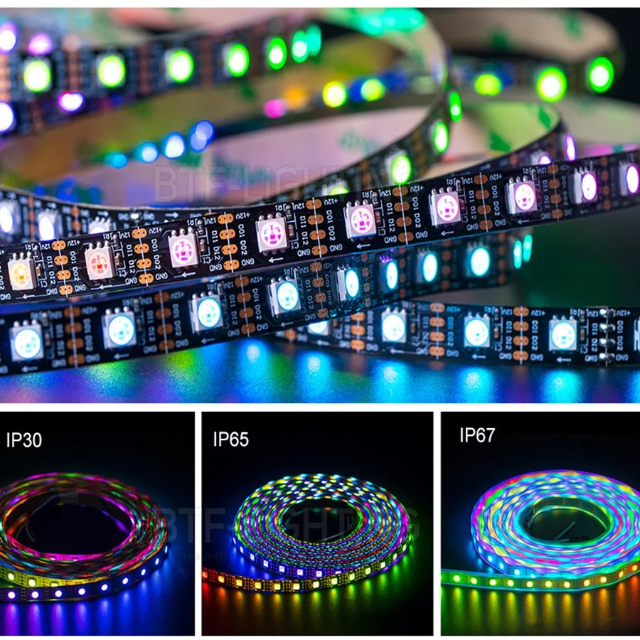 5m 12V Ws2811 Ws2815 5V Ws2812b Eco Ws2813 Dual Signal RGB IC 3pin 4pin Pixels LED Light Strip Addressable 30 60 LEDs IP30 65 67