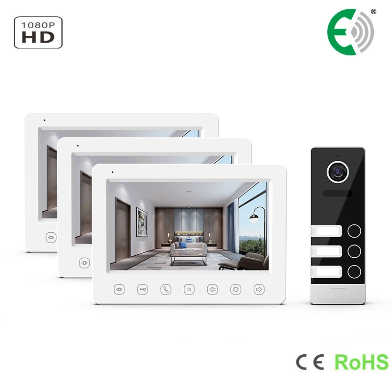 La seguridad del hogar 7 pulgadas de Video Portero Smart HD Intercome Timbre Timbre 3 Familia inteligente