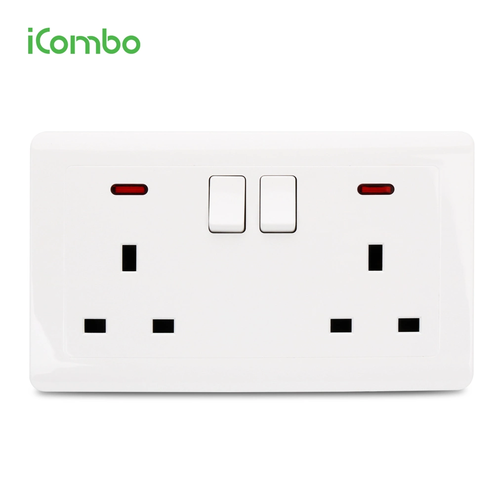 Dual 13A Wall Switched Electrical Power Switch Socket Outlet with Neon for British