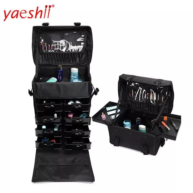 Yaeshii Rolling Trolley 2 in 1 Travel Train Wheels Nylon Cosmetic Bag